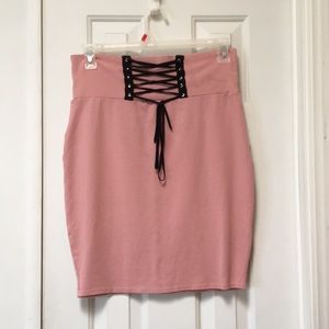 Blush Pink Pencil Skirt with Corset Detail